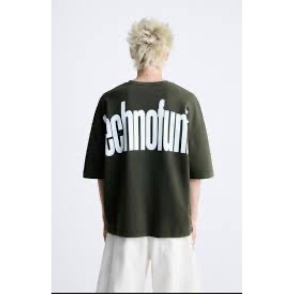 ZARA Technofunk Unisex Graphic T-Shirt Unleash The Beat Green‎ Size L